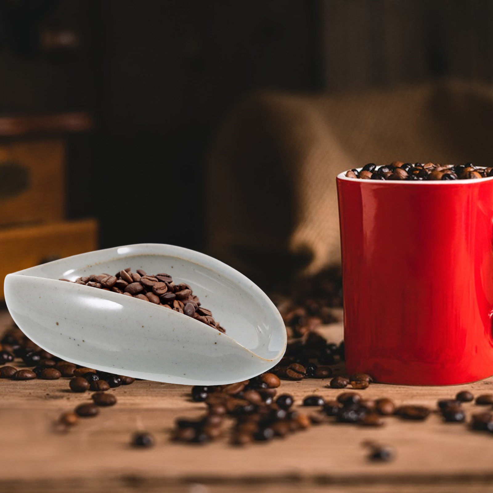 Coffee Tea Bean - Nampan Dosis Biji Kopi Keramik, Cangkir