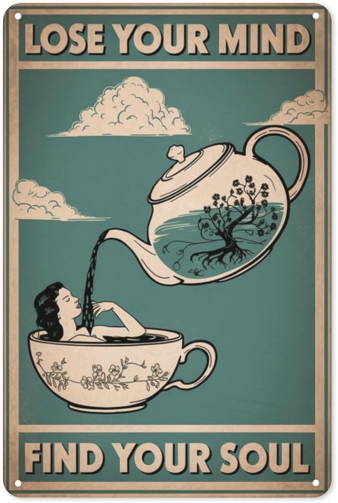 Coffee Tea Nook - Papan Tanda Meditasi Teh dari Logam