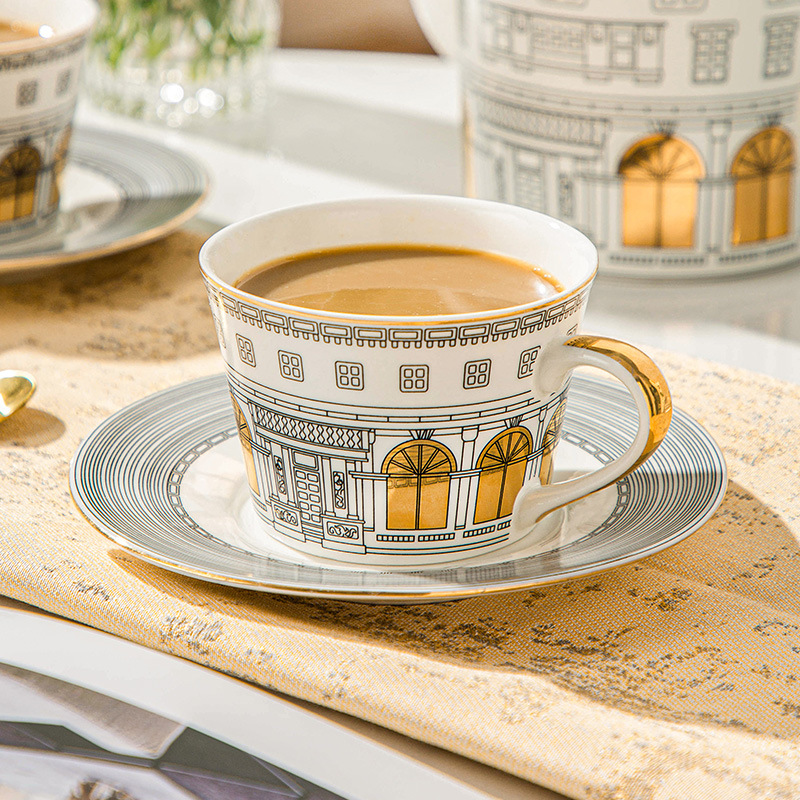 Coffee Tea Games - Cangkir arsitektur dan piring kopi Mug