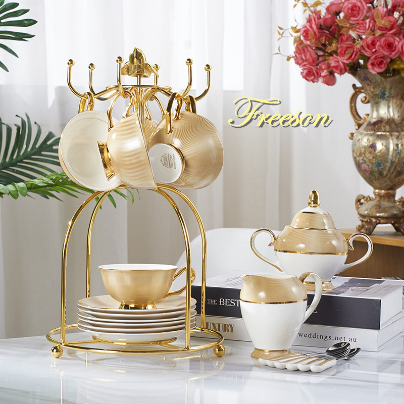 Mewah Emas Bone Kopi Set Porse - Coffee Tea Sugar Set ulasan dan harga