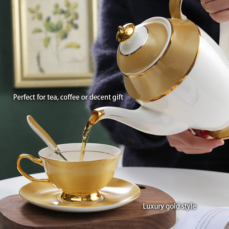 Mewah Emas Bone Kopi Set Porse - Coffee Tea Sugar Set ulasan dan harga